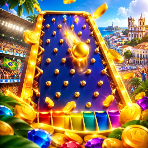 Tabuleiro do jogo plinko com pinos e faixas de multiplicador